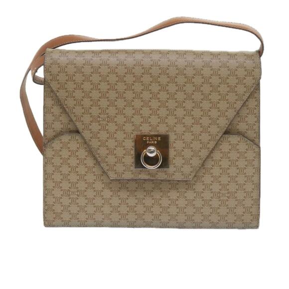 CELINE Macadam Canvas Shoulder Bag Pvc Beige Brown - Picture 2 of 13